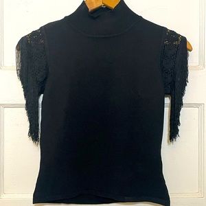 Vintage 90s Black Mockneck Knit Top w/Unique Sleeve Details